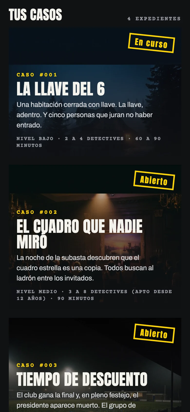La app: tu rango de detective y el archivo de casos