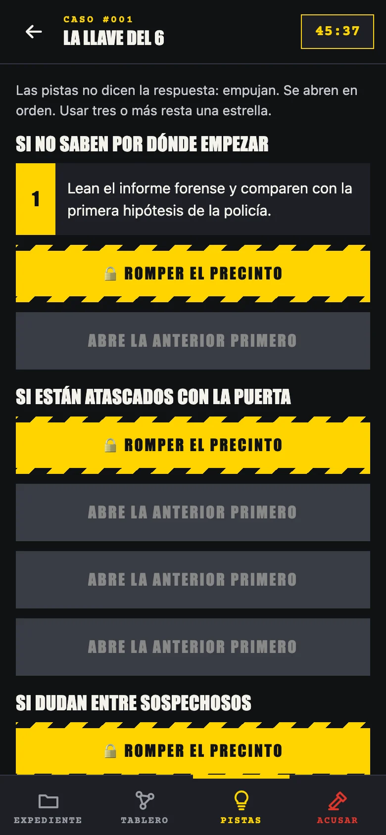La app: las pistas de ayuda cerradas con precinto