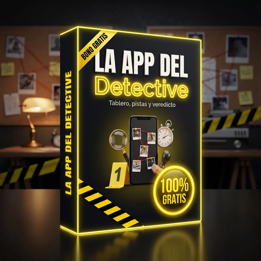 La app del detective, de regalo con el pack: tablero, pistas y veredicto